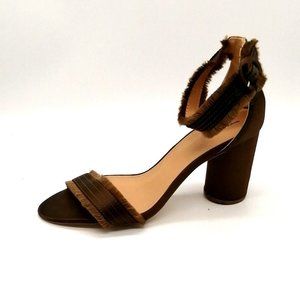 Express Womens Ankle Strap Sandal Brown Faux Suede Closed Back‎ Fringe 10